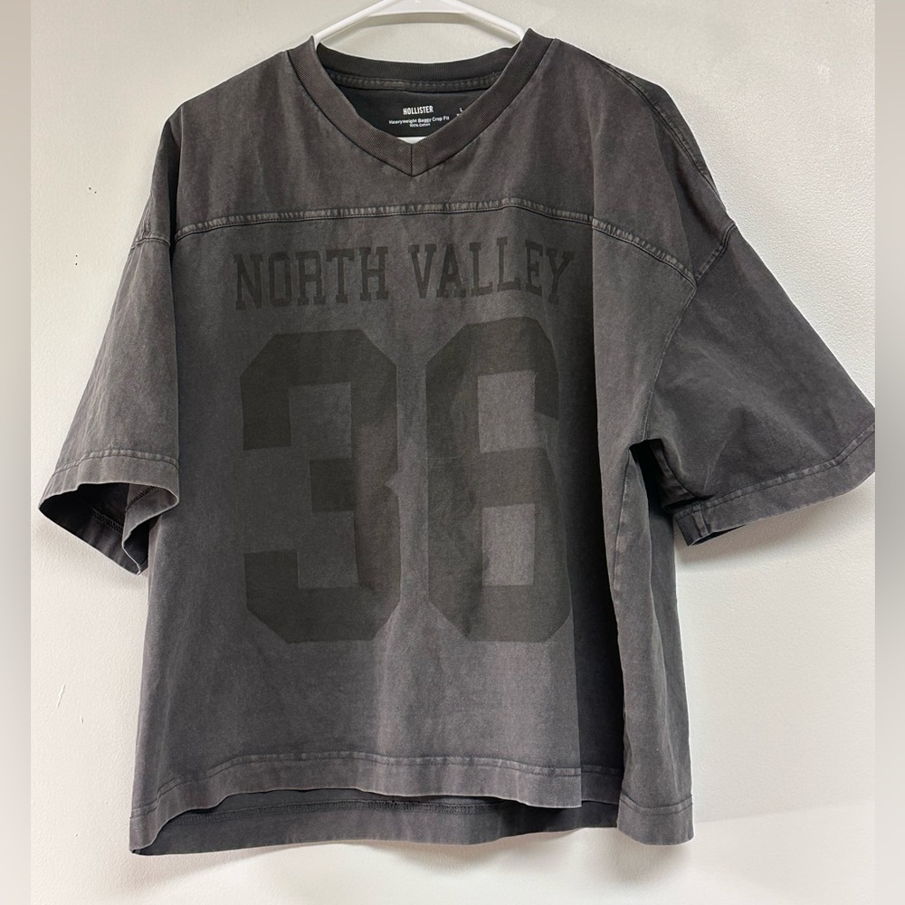 Hollister Dark Gray Heavyweight Crop Tee